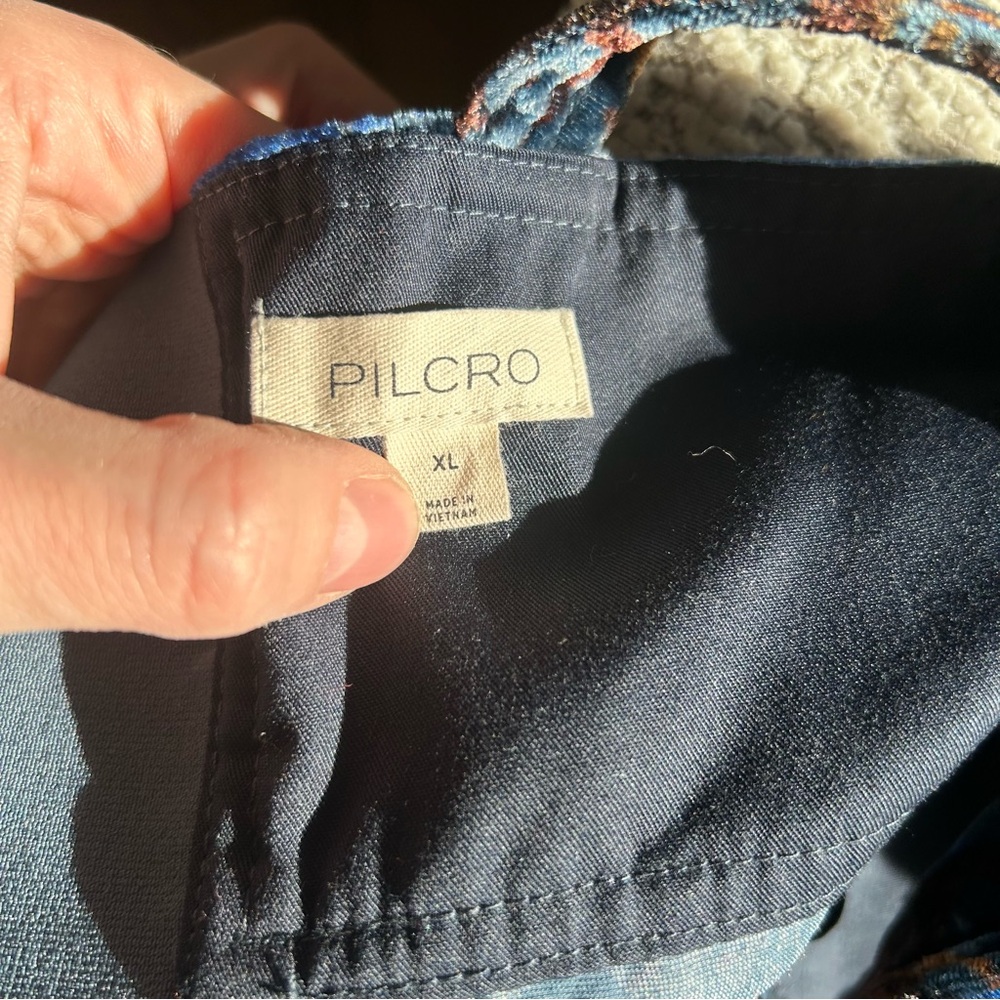 Pilcro Anthropologie velvet flyaway tank top blue and brown textured blouse - Picture 6 of 6